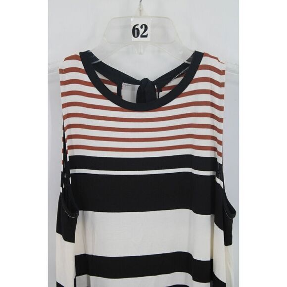 Loft Sleeveless Swing Dress Black Brown Ivory Striped Tie Back Small $70 NWT - Picture 2 of 8